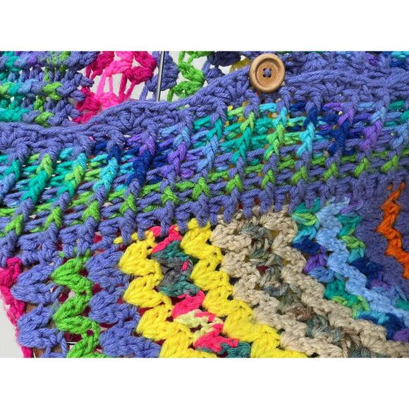 Vintage Multicolor, Cottage core Handmade Crochet Knit  chunky Cardigan Bohemian - Picture 4 of 9